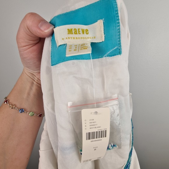 Maeve Anthropologie White Skirt 8 Ocean Animal Nautical Embroidered Bead Eyelet - Picture 9 of 11